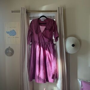 Ganni Collared Pink + Black Gingham Wrap Dress